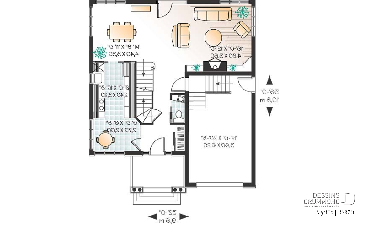 Rez-de-chaussée - Maison 2 étages pour terrain étroit avec garage, 3 chambres, coin déjeuner - Myrtille