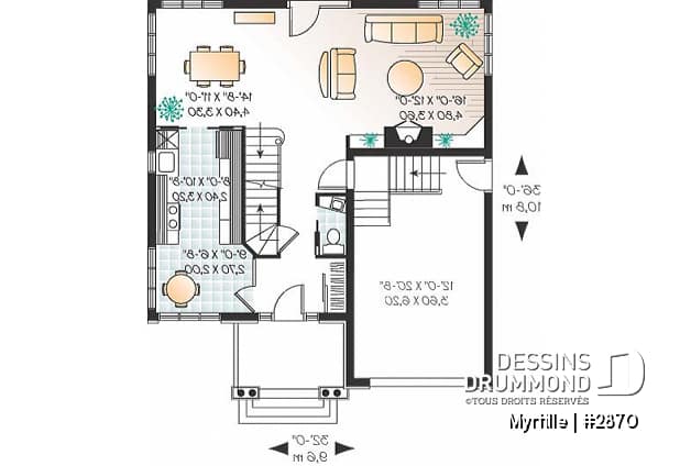 Rez-de-chaussée - Maison 2 étages pour terrain étroit avec garage, 3 chambres, coin déjeuner - Myrtille