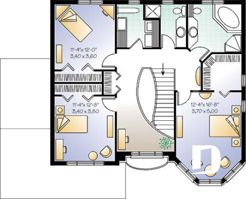 Étage - Plan de maison avec 2 salles familiales, 3 chambres, grand walk-in aux maîtres, garage double - Garrison