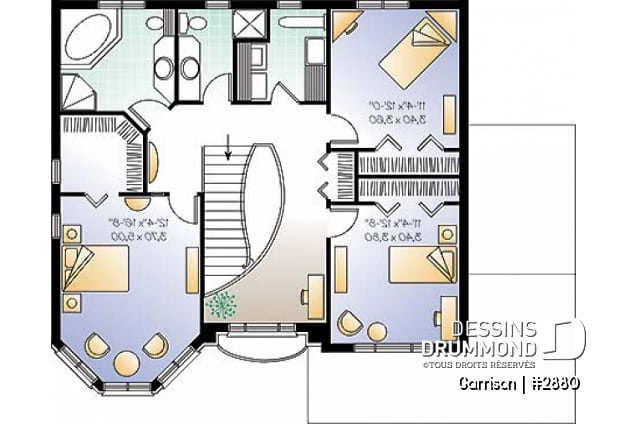 Étage - Plan de maison avec 2 salles familiales, 3 chambres, grand walk-in aux maîtres, garage double - Garrison