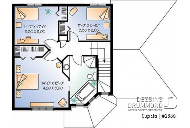 Étage - Plan maison 3 chambres avec garage, salle de lavage au rez-de-chaussée - Cupola