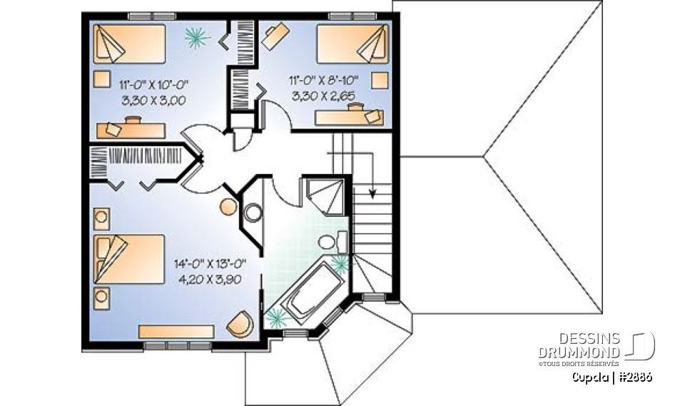 Étage - Plan maison 3 chambres avec garage, salle de lavage au rez-de-chaussée - Cupola