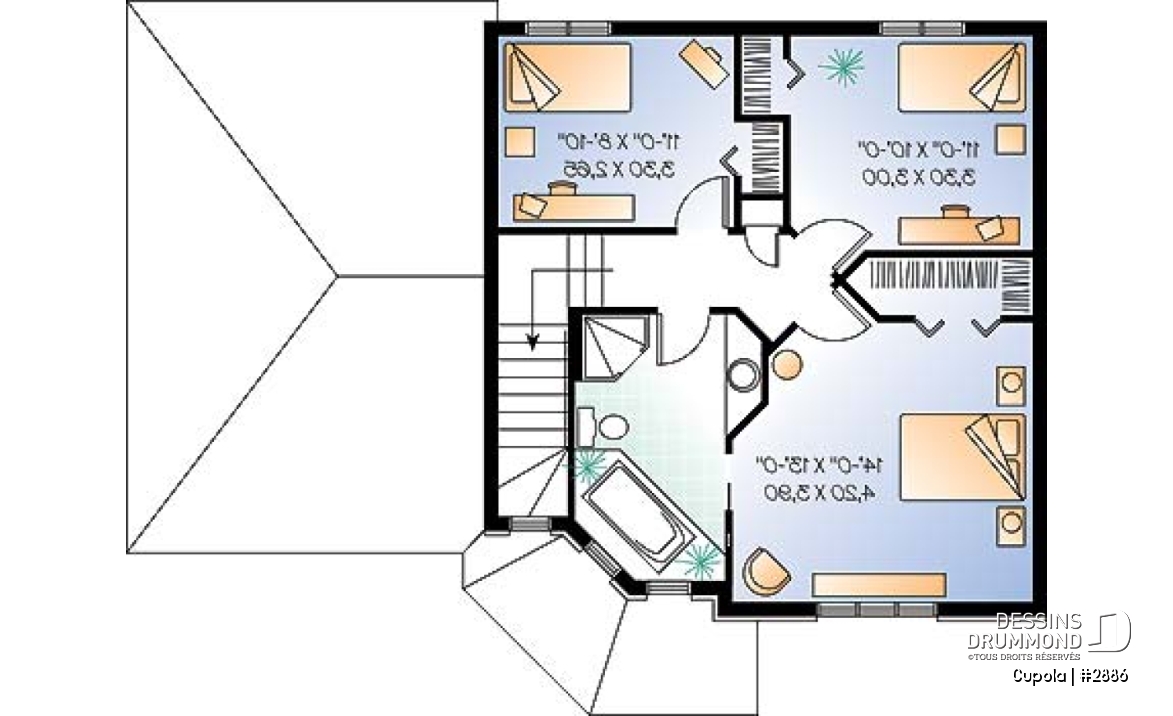Étage - Plan maison 3 chambres avec garage, salle de lavage au rez-de-chaussée - Cupola