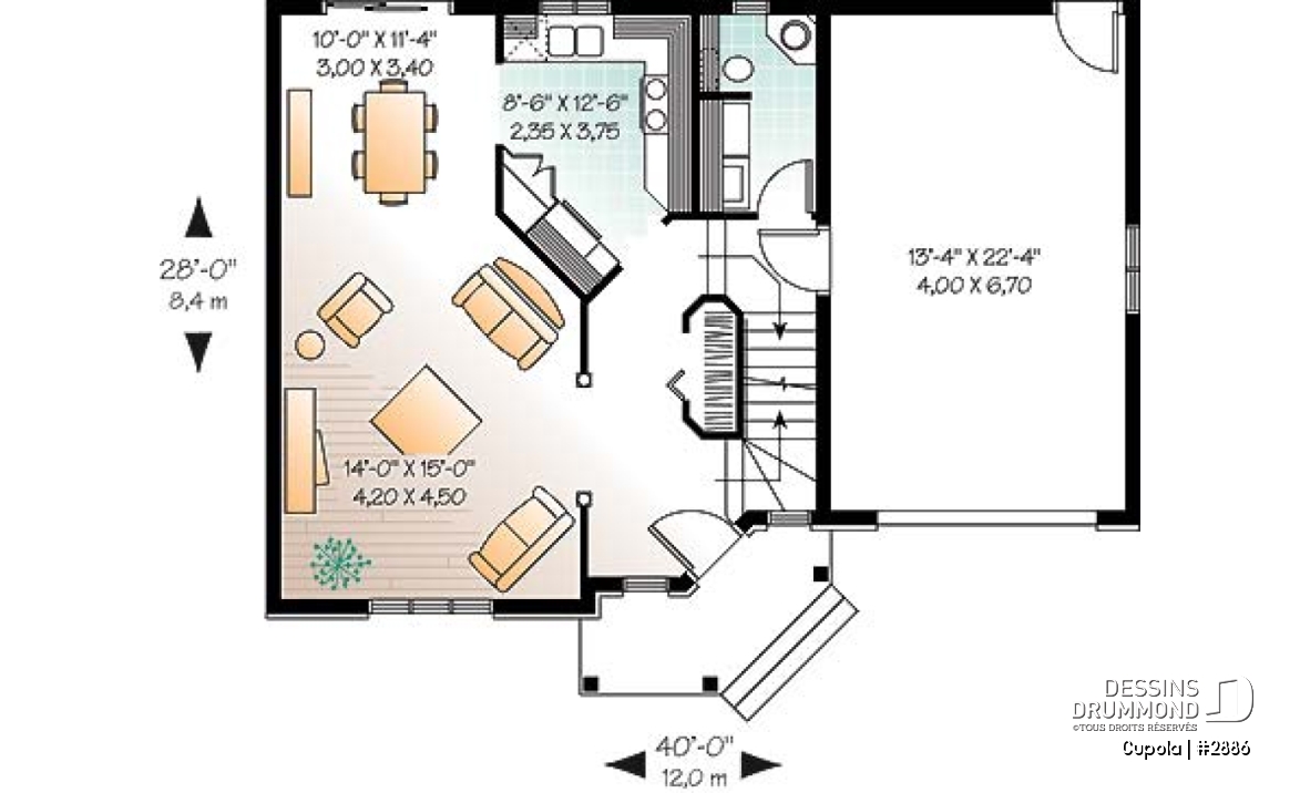Rez-de-chaussée - Plan maison 3 chambres avec garage, salle de lavage au rez-de-chaussée - Cupola