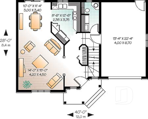 Rez-de-chaussée - Plan maison 3 chambres avec garage, salle de lavage au rez-de-chaussée - Cupola