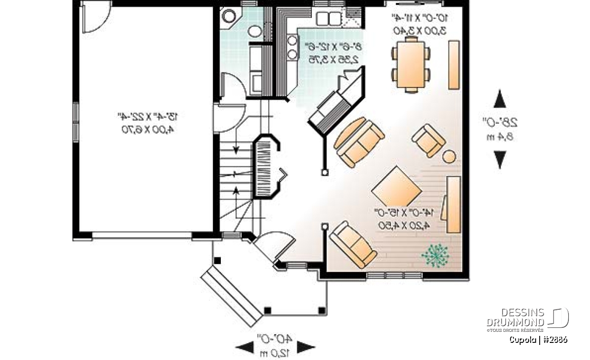 Rez-de-chaussée - Plan maison 3 chambres avec garage, salle de lavage au rez-de-chaussée - Cupola