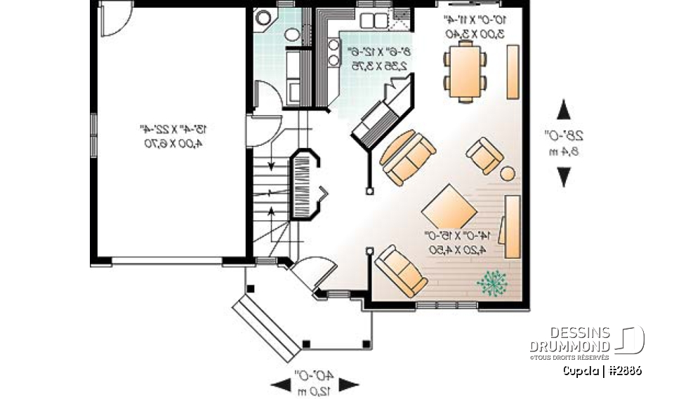 Rez-de-chaussée - Plan maison 3 chambres avec garage, salle de lavage au rez-de-chaussée - Cupola