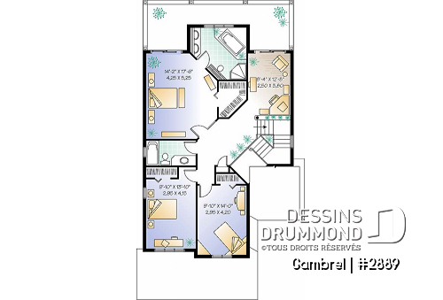 Étage - Plan de grande maison terrain étroit avec garage double, 3-4 chambres, coin lecture & ordi au deuxième chambre - Gambrel