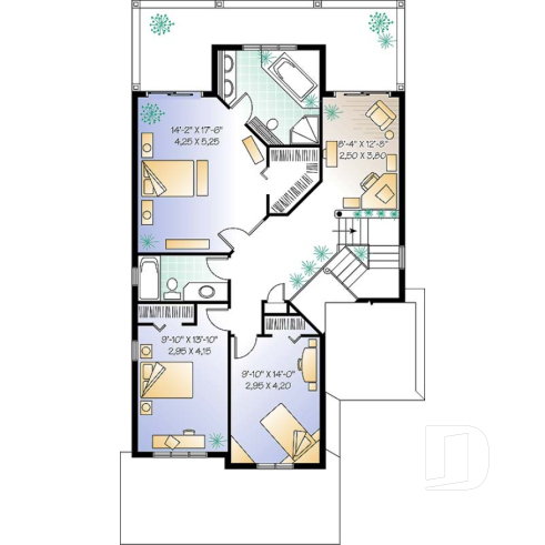 Étage - Plan de grande maison terrain étroit avec garage double, 3-4 chambres, coin lecture & ordi au deuxième chambre - Gambrel
