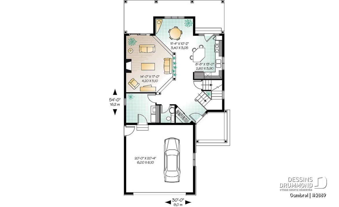 Rez-de-chaussée - Plan de grande maison terrain étroit avec garage double, 3-4 chambres, coin lecture &amp; ordi au deuxième chambre - Gambrel