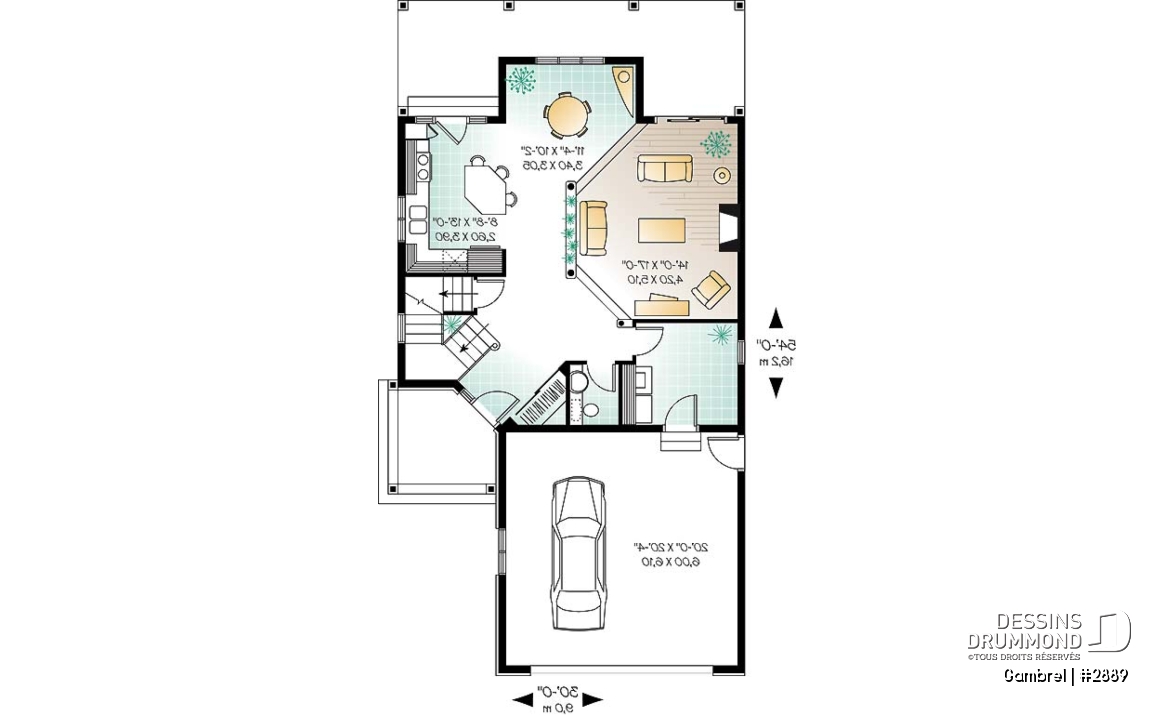 Rez-de-chaussée - Plan de grande maison terrain étroit avec garage double, 3-4 chambres, coin lecture &amp; ordi au deuxième chambre - Gambrel