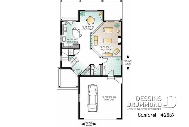 Rez-de-chaussée - Plan de grande maison terrain étroit avec garage double, 3-4 chambres, coin lecture & ordi au deuxième chambre - Gambrel