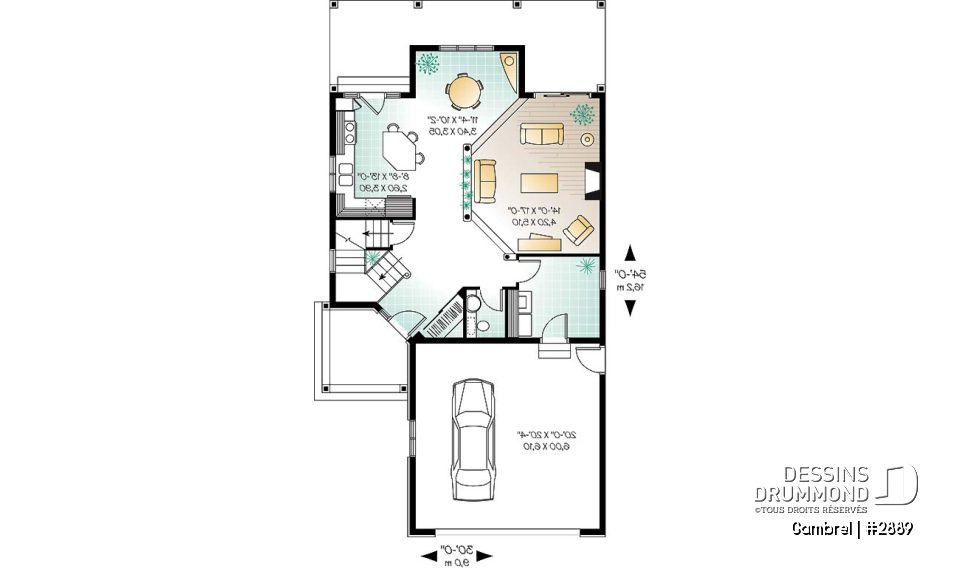 Rez-de-chaussée - Plan de grande maison terrain étroit avec garage double, 3-4 chambres, coin lecture &amp; ordi au deuxième chambre - Gambrel