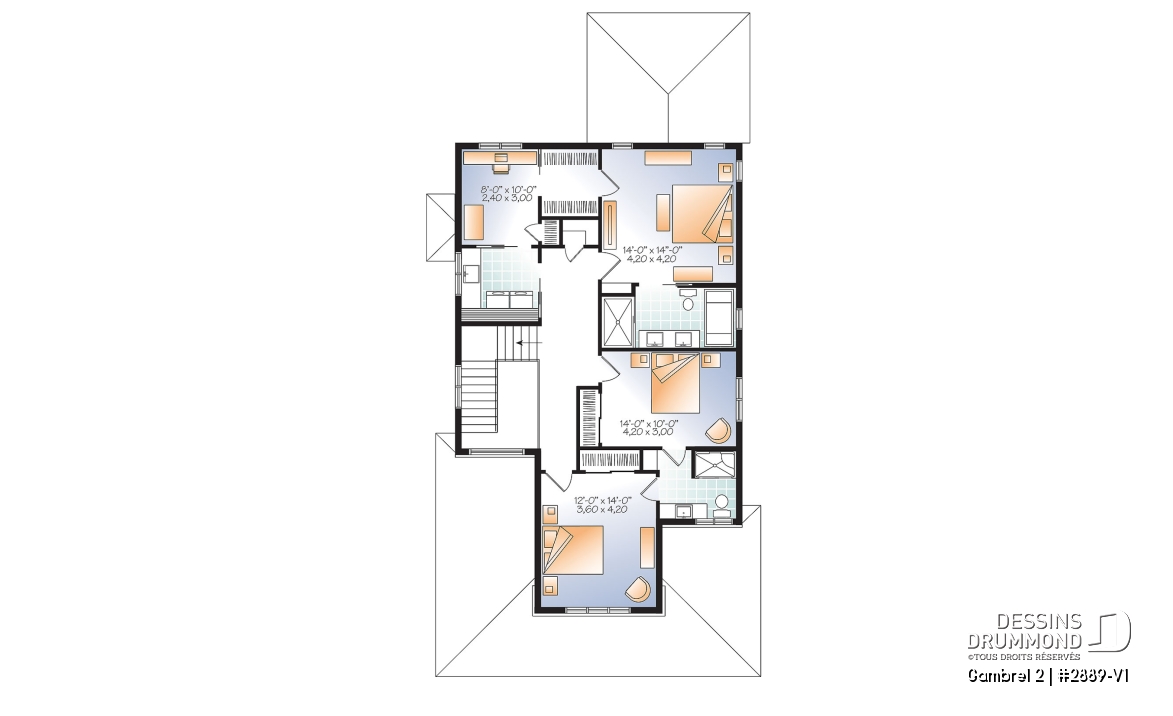 Étage - Plan de maison à étage 3 chambres, bureau ou pouponnière attenante à la suite des parents,  - Gambrel 2