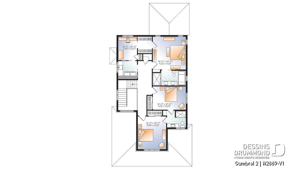 Étage - Plan de maison à étage 3 chambres, bureau ou pouponnière attenante à la suite des parents,  - Gambrel 2