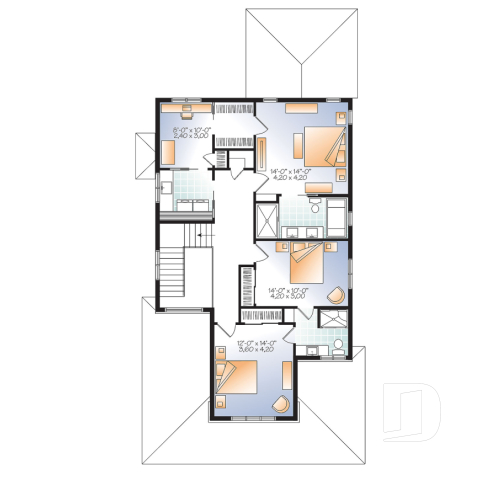 Étage - Plan de maison à étage 3 chambres, bureau ou pouponnière attenante à la suite des parents,  - Gambrel 2