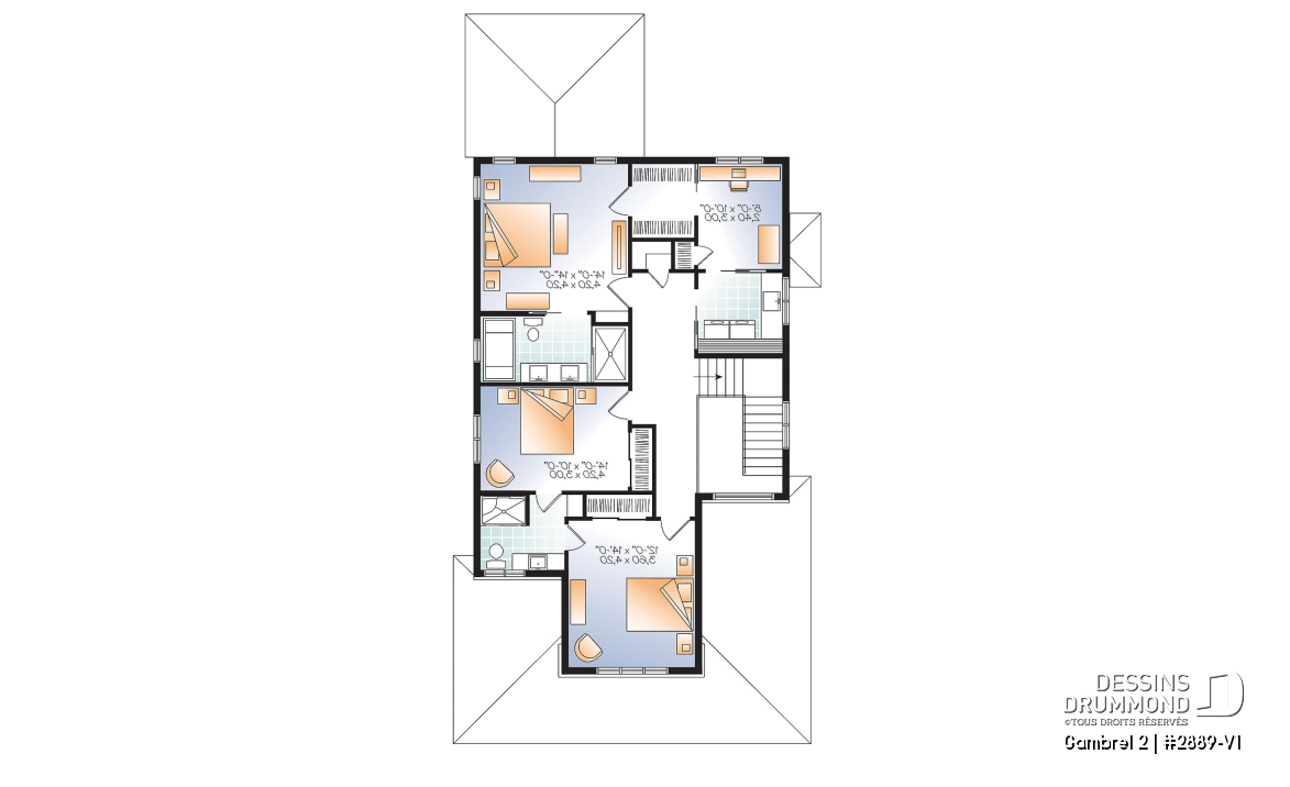 Étage - Plan de maison à étage 3 chambres, bureau ou pouponnière attenante à la suite des parents,  - Gambrel 2