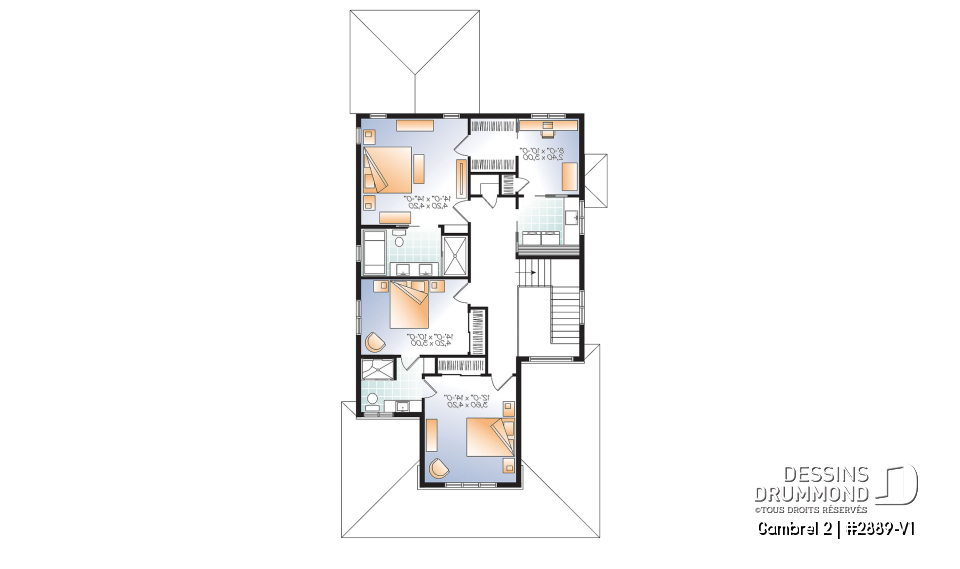 Étage - Plan de maison à étage 3 chambres, bureau ou pouponnière attenante à la suite des parents,  - Gambrel 2
