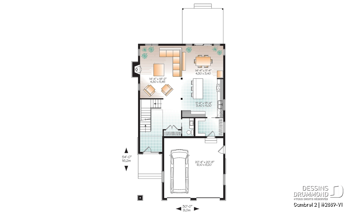 Rez-de-chaussée - Plan de maison à étage 3 chambres, bureau ou pouponnière attenante à la suite des parents,  - Gambrel 2