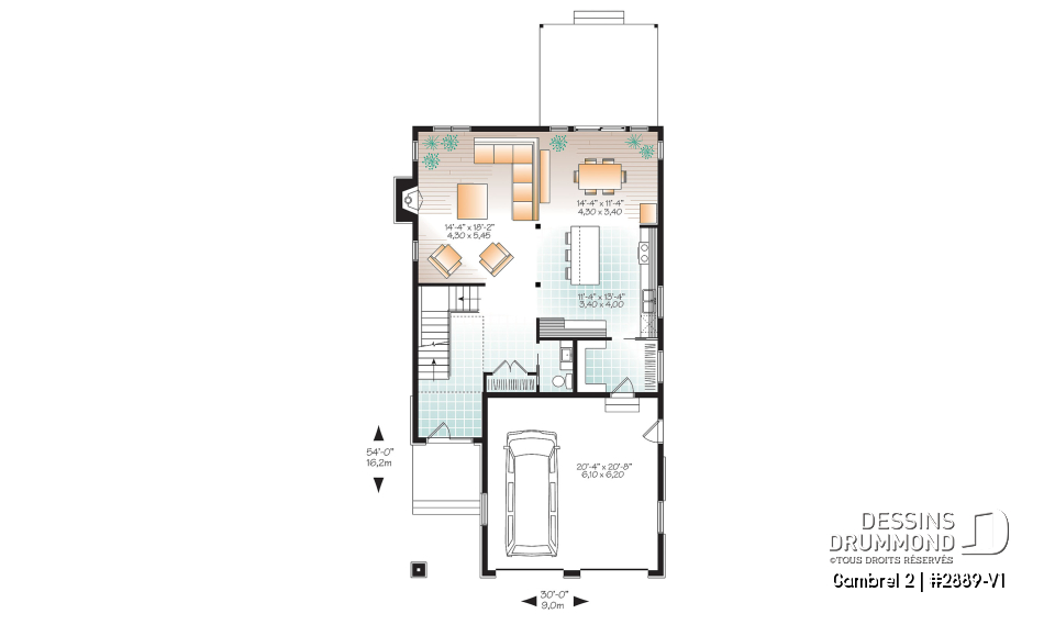 Rez-de-chaussée - Plan de maison à étage 3 chambres, bureau ou pouponnière attenante à la suite des parents,  - Gambrel 2