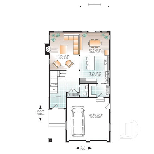 Rez-de-chaussée - Plan de maison à étage 3 chambres, bureau ou pouponnière attenante à la suite des parents,  - Gambrel 2