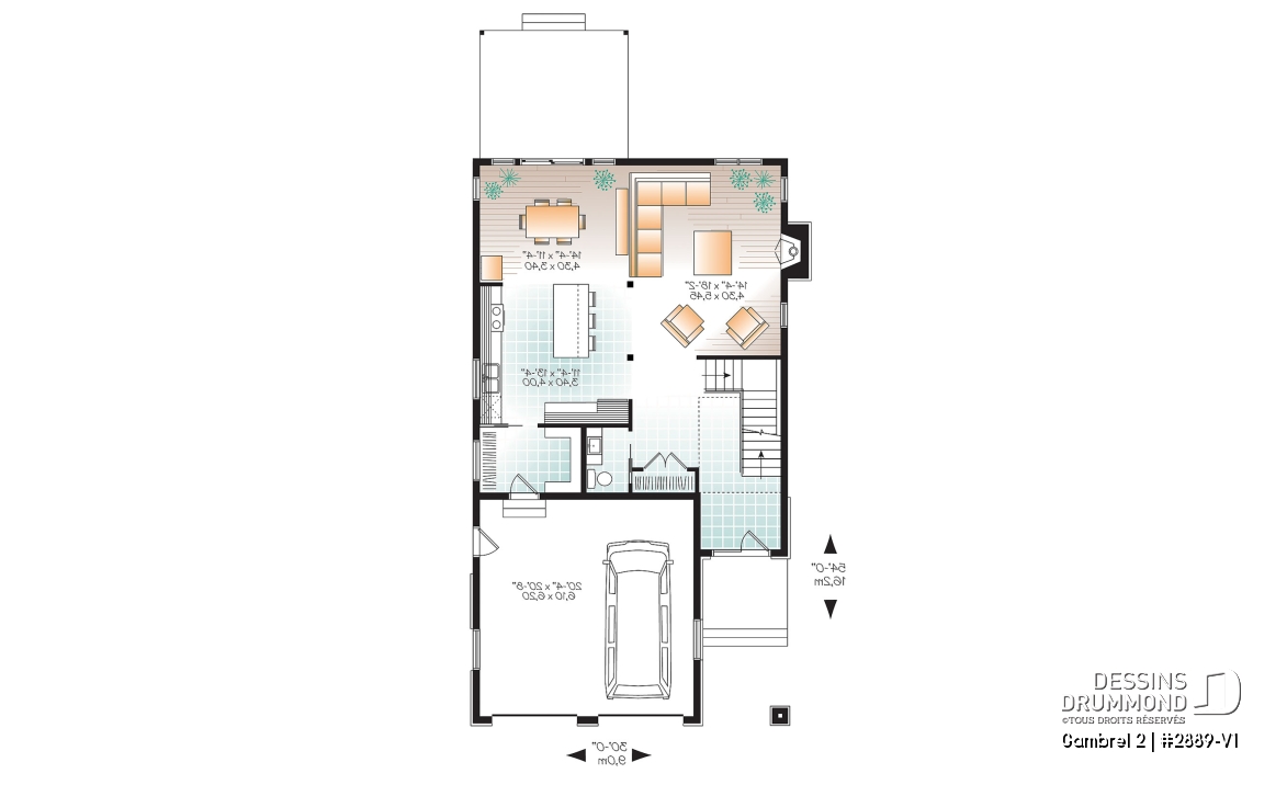 Rez-de-chaussée - Plan de maison à étage 3 chambres, bureau ou pouponnière attenante à la suite des parents,  - Gambrel 2