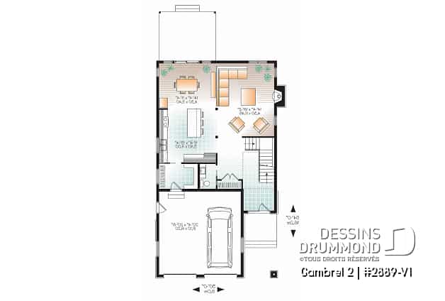 Rez-de-chaussée - Plan de maison à étage 3 chambres, bureau ou pouponnière attenante à la suite des parents,  - Gambrel 2