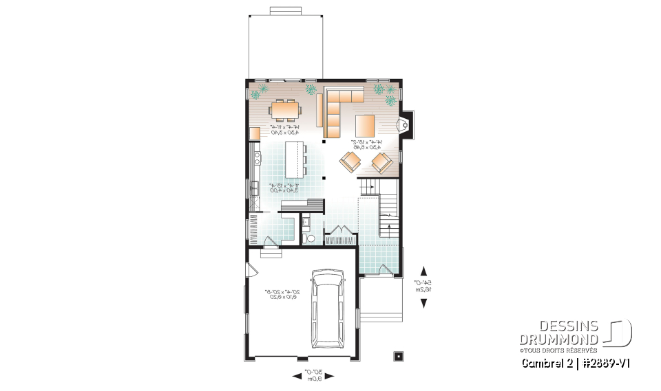 Rez-de-chaussée - Plan de maison à étage 3 chambres, bureau ou pouponnière attenante à la suite des parents,  - Gambrel 2