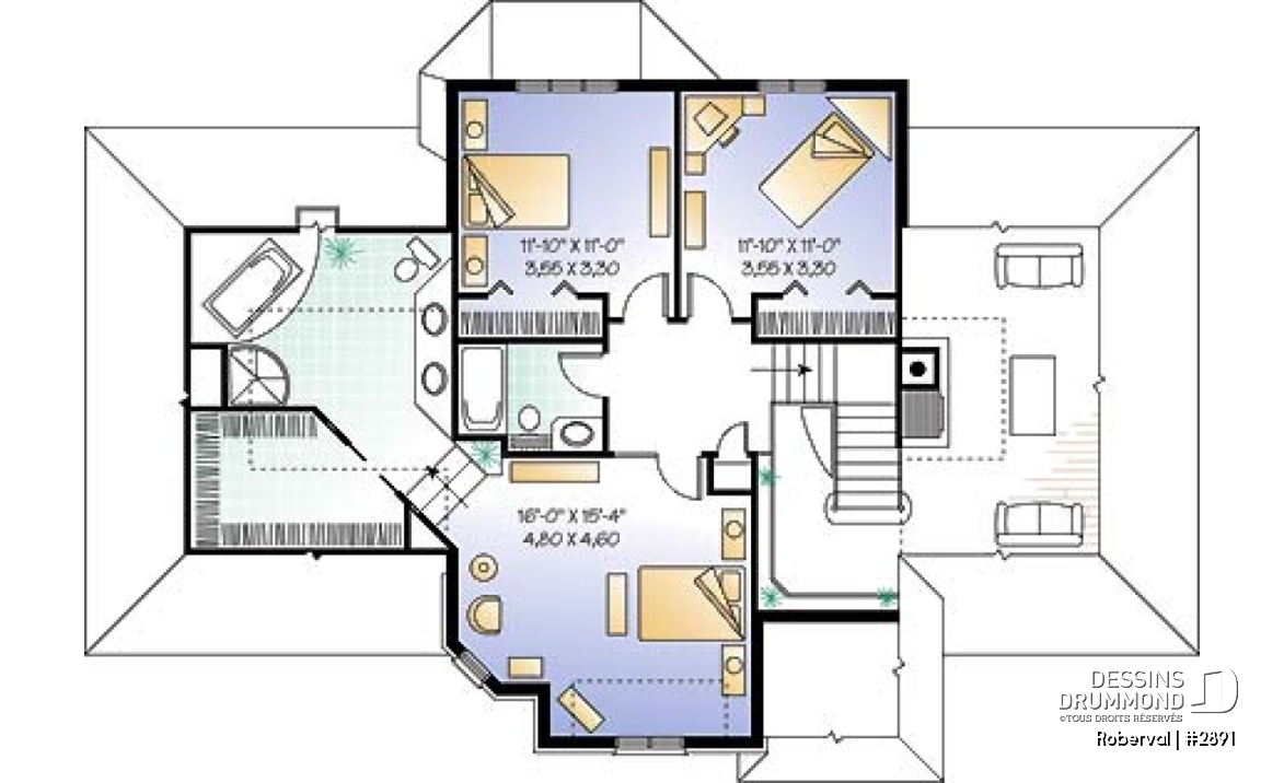 Étage - Maison avec salon spectaculaire, cuisine avec grand îlot, foyer, bureau, 3 à 4 chambres, grande suite parents - Roberval