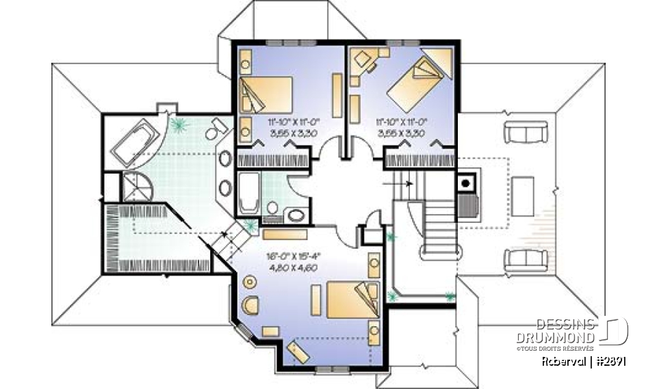 Étage - Maison avec salon spectaculaire, cuisine avec grand îlot, foyer, bureau, 3 à 4 chambres, grande suite parents - Roberval
