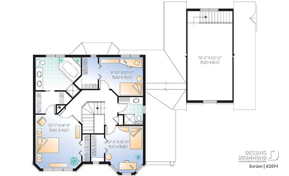 Étage - Modèle de maison d'inspiration victorienne, garage double avec espace rangement à l'étage, bureau à domicile - Burden