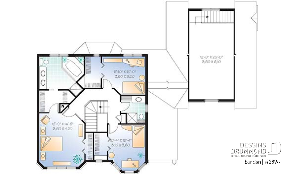 Étage - Modèle de maison d'inspiration victorienne, garage double avec espace rangement à l'étage, bureau à domicile - Burden