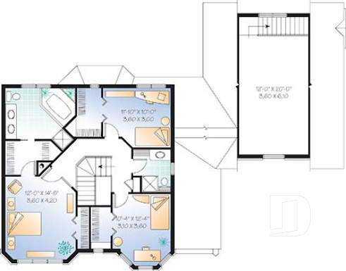 Étage - Modèle de maison d'inspiration victorienne, garage double avec espace rangement à l'étage, bureau à domicile - Burden