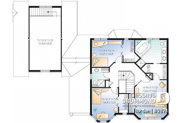Étage - Plan de maison avec suite des maîtres, 2 chambres supppl. bureau à domicile, garage double, et rangement - Burden