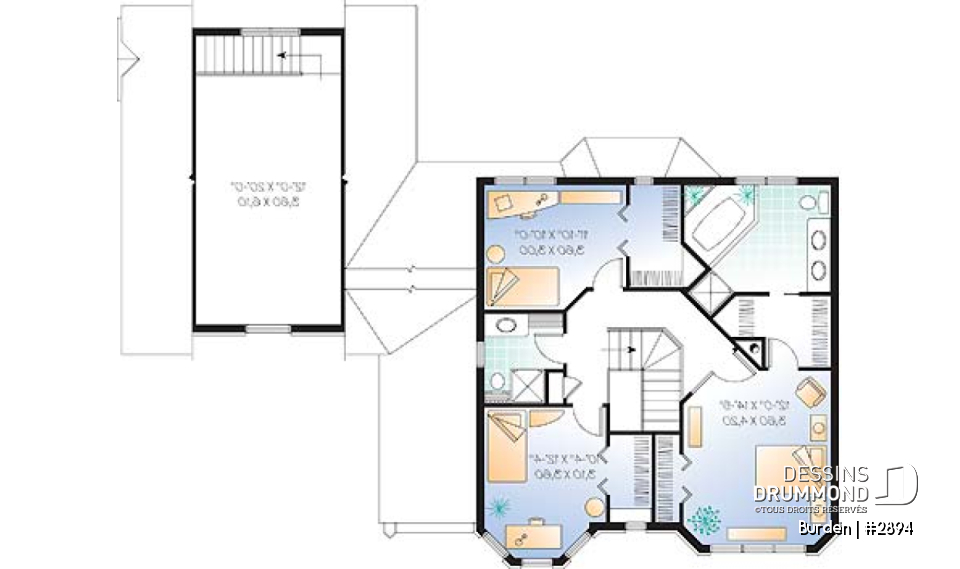 Étage - Modèle de maison d'inspiration victorienne, garage double avec espace rangement à l'étage, bureau à domicile - Burden