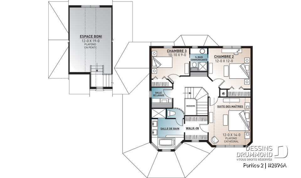 Étage - Maison 3 chambres lumineuse avec garage double, espace boni et bureau inspirant. - Portico 2