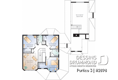 Étage - Plan de maison avec 4 à 5 chambres, 3.5 salles de bain, garage double, chambre maître au rez-de-chaussée - Portico 3
