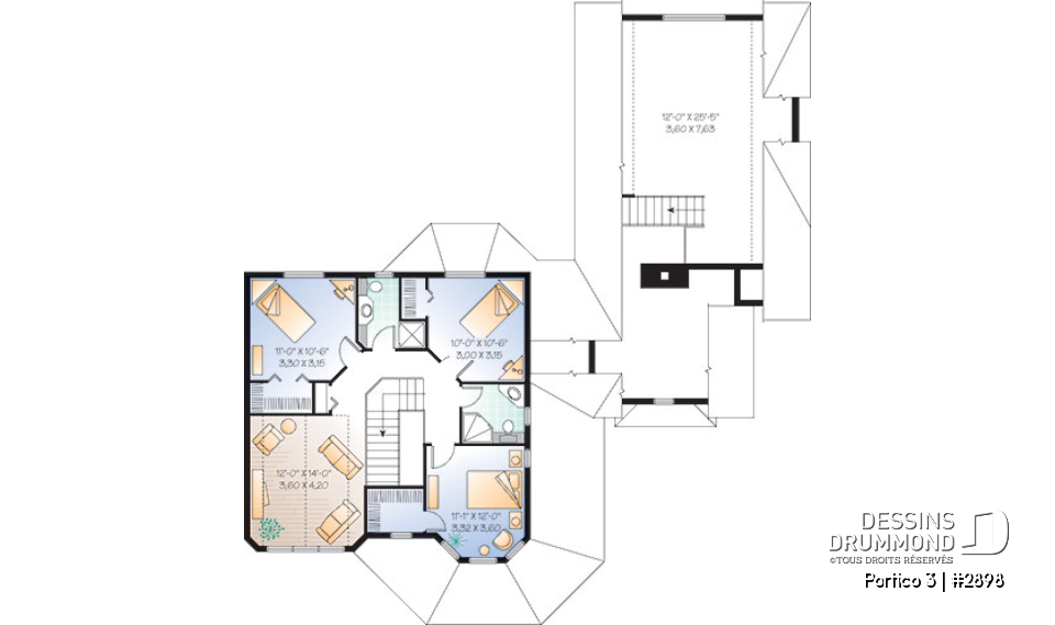 Étage - Plan de maison avec 4 à 5 chambres, 3.5 salles de bain, garage double, chambre maître au rez-de-chaussée - Portico 3