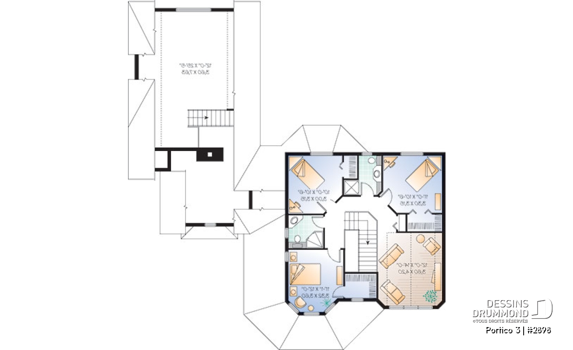 Étage - Plan de maison avec 4 à 5 chambres, 3.5 salles de bain, garage double, chambre maître au rez-de-chaussée - Portico 3