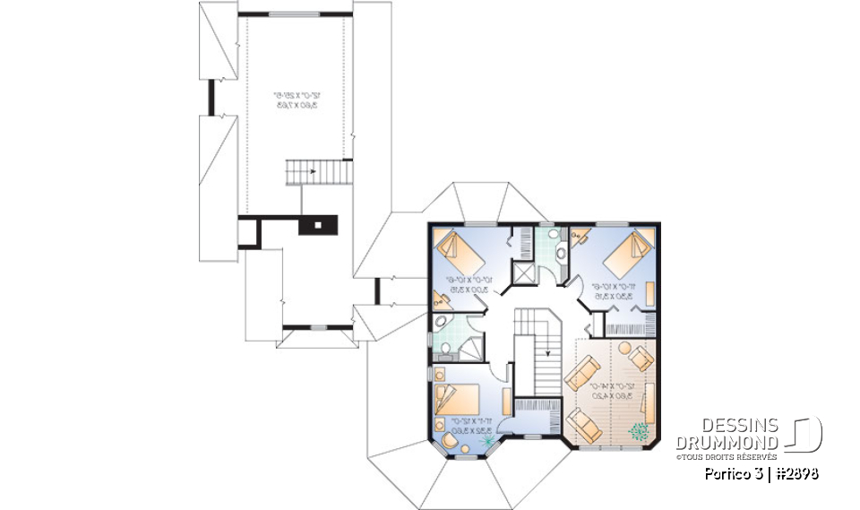 Étage - Plan de maison avec 4 à 5 chambres, 3.5 salles de bain, garage double, chambre maître au rez-de-chaussée - Portico 3