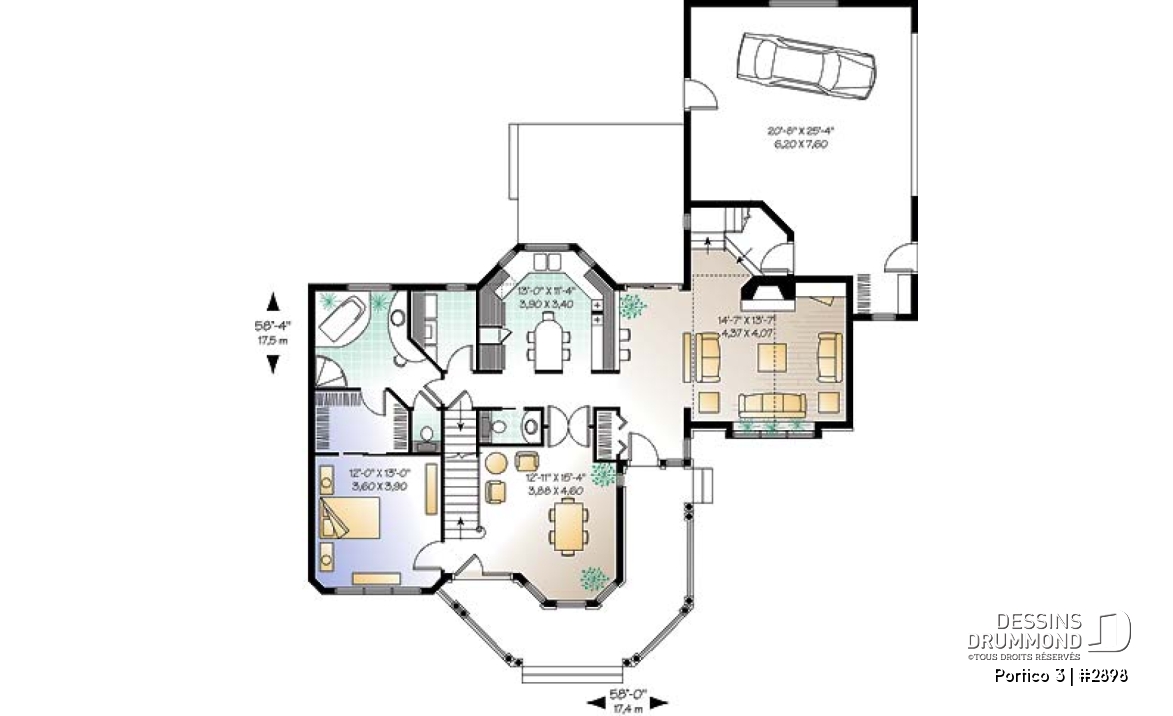 Rez-de-chaussée - Plan de maison avec 4 à 5 chambres, 3.5 salles de bain, garage double, chambre maître au rez-de-chaussée - Portico 3