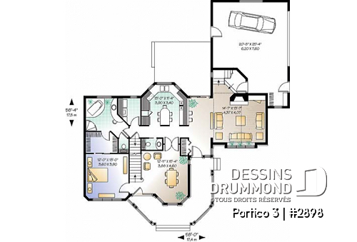Rez-de-chaussée - Plan de maison avec 4 à 5 chambres, 3.5 salles de bain, garage double, chambre maître au rez-de-chaussée - Portico 3