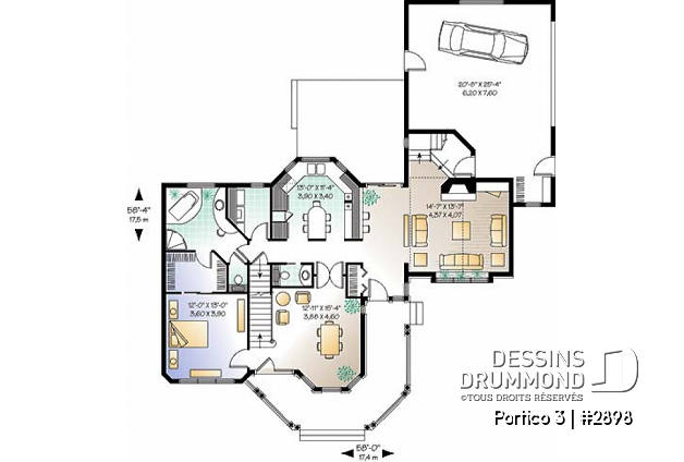 Rez-de-chaussée - Plan de maison avec 4 à 5 chambres, 3.5 salles de bain, garage double, chambre maître au rez-de-chaussée - Portico 3