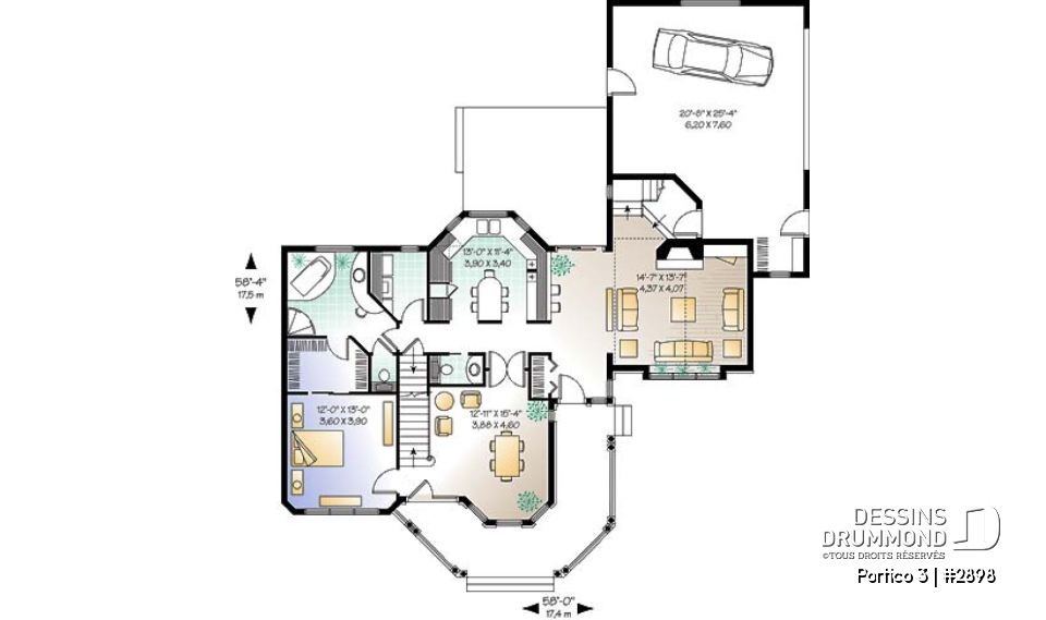 Rez-de-chaussée - Plan de maison avec 4 à 5 chambres, 3.5 salles de bain, garage double, chambre maître au rez-de-chaussée - Portico 3