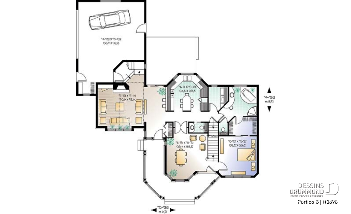 Rez-de-chaussée - Plan de maison avec 4 à 5 chambres, 3.5 salles de bain, garage double, chambre maître au rez-de-chaussée - Portico 3