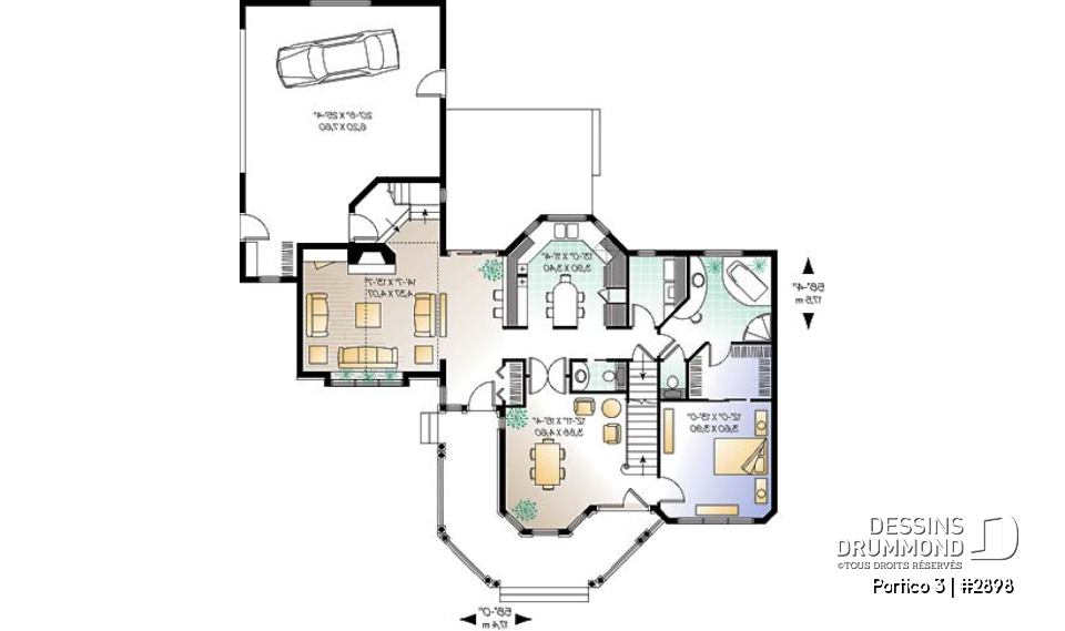 Rez-de-chaussée - Plan de maison avec 4 à 5 chambres, 3.5 salles de bain, garage double, chambre maître au rez-de-chaussée - Portico 3