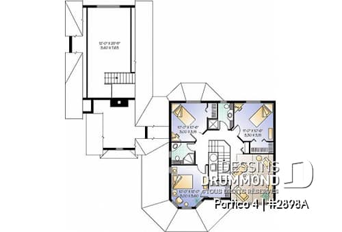 Étage - Plan de cottage Victorien, salle à manger avec coin détente, îlot cuisine, 4 à 5 chambres, plafond cathédrale - Portico 4