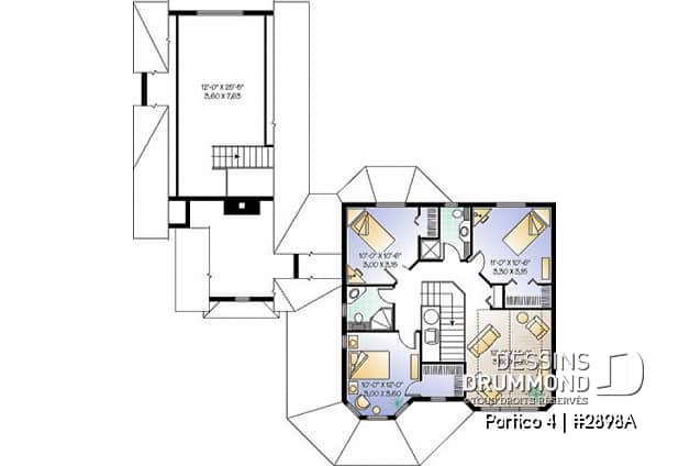 Étage - Plan de cottage Victorien, salle à manger avec coin détente, îlot cuisine, 4 à 5 chambres, plafond cathédrale - Portico 4