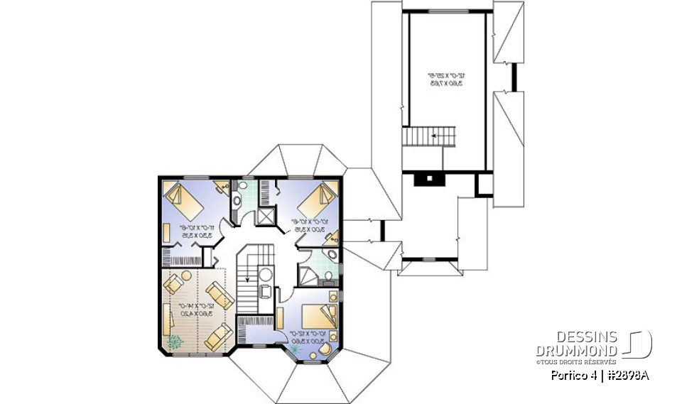 Étage - Plan de cottage Victorien, salle à manger avec coin détente, îlot cuisine, 4 à 5 chambres, plafond cathédrale - Portico 4