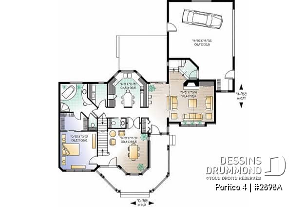 Rez-de-chaussée - Plan de cottage Victorien, salle à manger avec coin détente, îlot cuisine, 4 à 5 chambres, plafond cathédrale - Portico 4